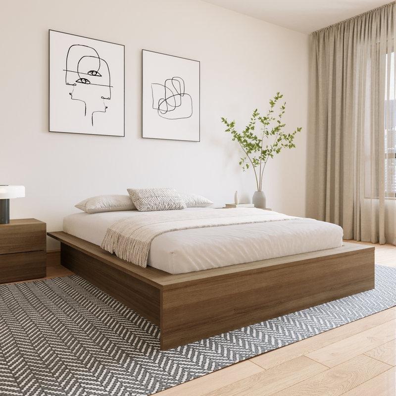 Doğal Meşe Endüstriyel Ahşap Geniş Çerçeveli Platform Karyola - 220x181 cm - 142561