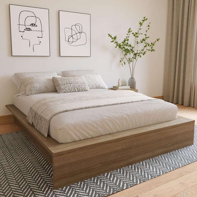 Doğal Meşe Endüstriyel Ahşap Geniş Çerçeveli Platform Karyola - 220x181 cm - 142561