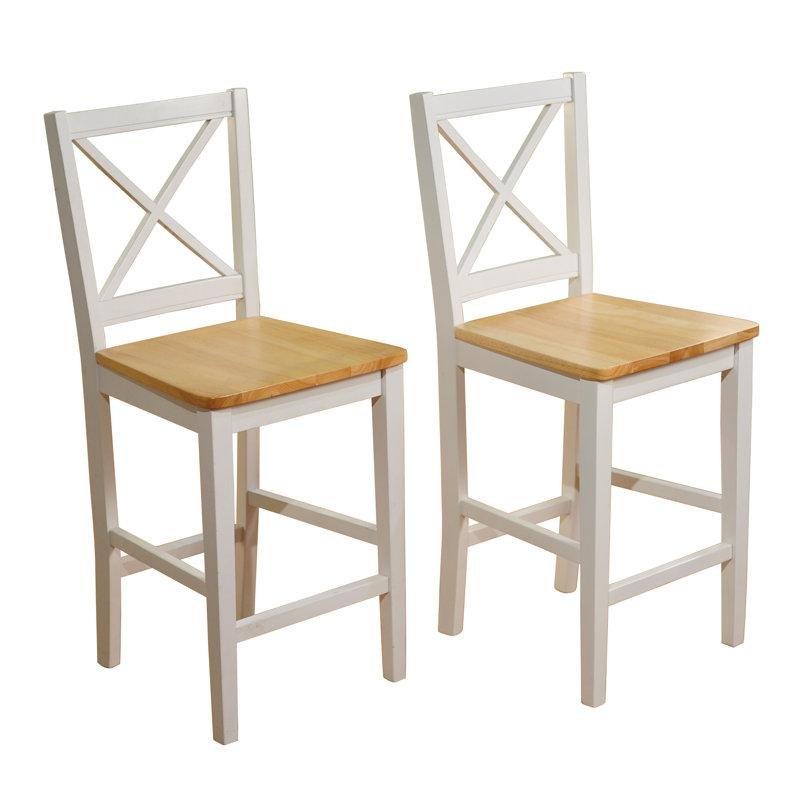 Doğal Renk Çapraz Sırtlı 2'li Set Ham Ahşap Bar Sandalyesi - 61 cm - 148812