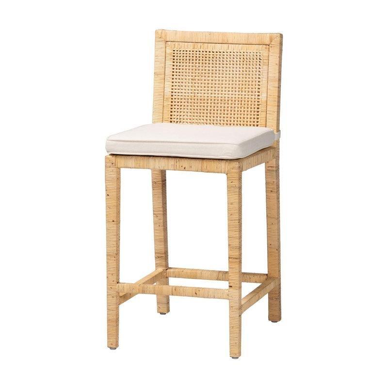 Doğal Renk Maun Ahşap Ayak Destekli Hasır Bar Sandalyesi - 69 cm - 148245