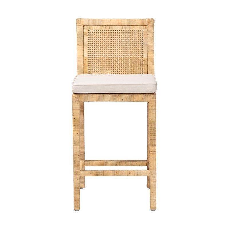 Doğal Renk Maun Ahşap Ayak Destekli Hasır Bar Sandalyesi - 69 cm - 148245