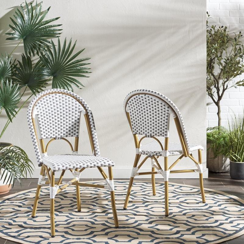 Doğal Ton Damalı Desenli PE Hasır Metal Ayaklı Bistro Sandalye Seti - 2 Adet - 145515