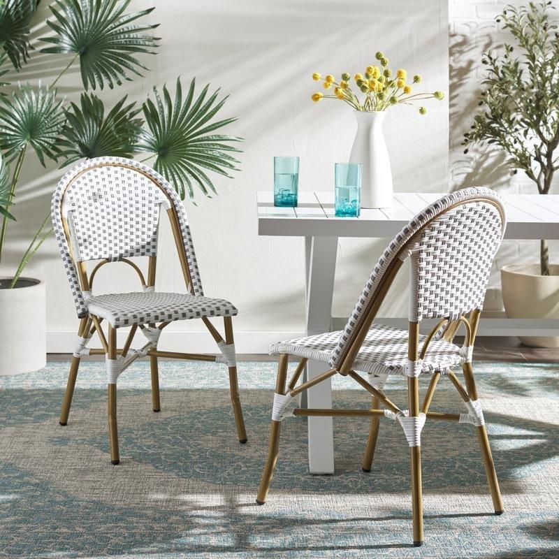 Doğal Ton Damalı Desenli PE Hasır Metal Ayaklı Bistro Sandalye Seti - 2 Adet - 145515