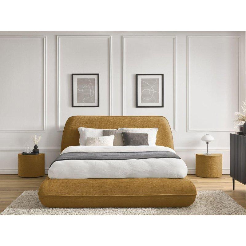 Dokulu Kumaş Ahşap Yuvarlak Hatlı Çift Kişilik Baza - 144225