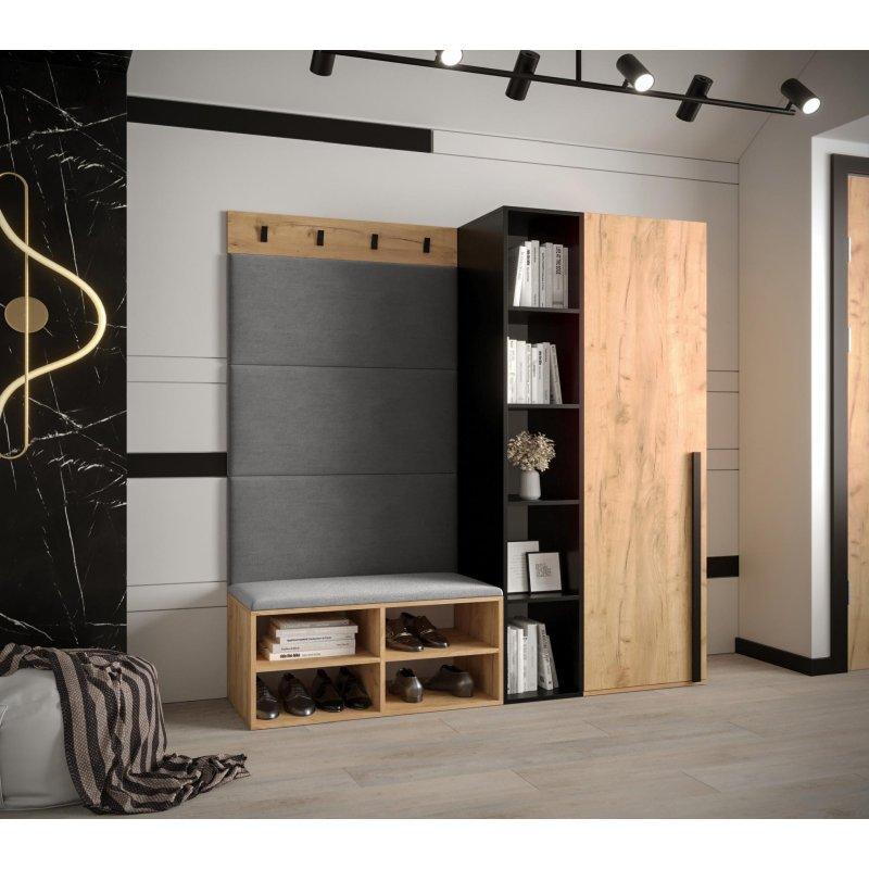 Döşemeli Panelli Siyah Kulplu Loft Tarzı Portmanto Vestiyer - 164x184x42 cm - 159256