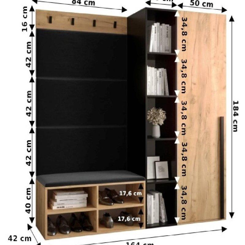 Döşemeli Panelli Siyah Kulplu Loft Tarzı Portmanto Vestiyer - 164x184x42 cm - 159256