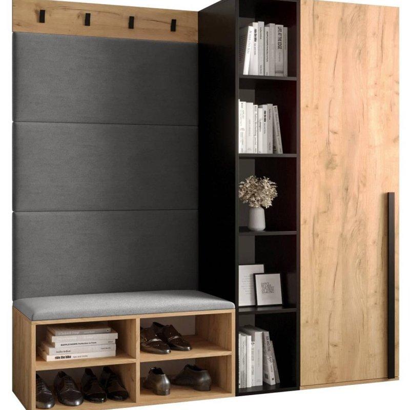 Döşemeli Panelli Siyah Kulplu Loft Tarzı Portmanto Vestiyer - 164x184x42 cm - 159256