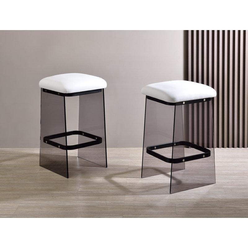 Duman Rengi Döşemeli Sırtlıksız Akrilik Plastik Bar Sandalyesi 2li Set - 70 cm - 148404