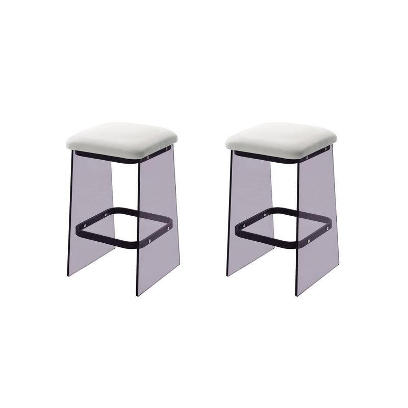 Duman Rengi Döşemeli Sırtlıksız Akrilik Plastik Bar Sandalyesi 2li Set - 70 cm - 148404