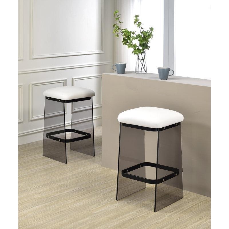 Duman Rengi Döşemeli Sırtlıksız Akrilik Plastik Bar Sandalyesi 2li Set - 70 cm - 148404