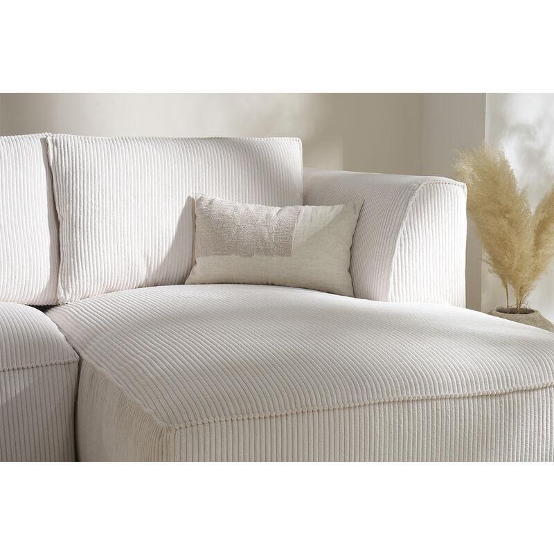 Ekru Kadife Fitilli Kumaş Masif Meşe Ayaklı Sağ Köşe Koltuk - 272x168 cm - 153104