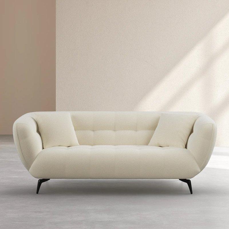 Ekru Kumaş Metal Ayaklı Kapitoneli Kavisli Üçlü Koltuk - 212 cm - 154608