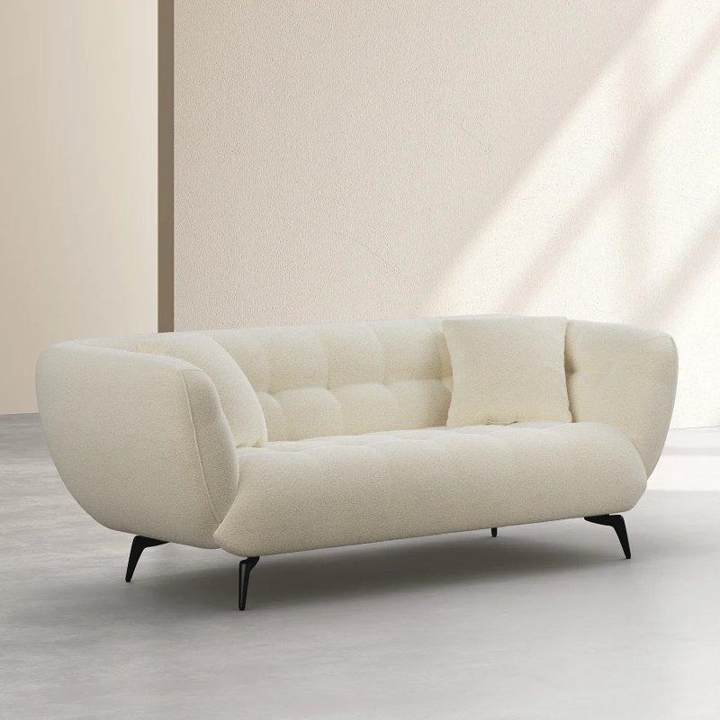 Ekru Kumaş Metal Ayaklı Kapitoneli Kavisli Üçlü Koltuk - 212 cm - 154608