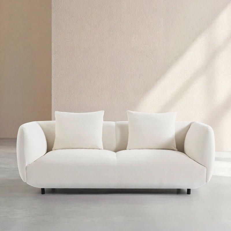 Ekru Kumaş Yuvarlak Hatlı Kuş Tüyü Minderli Üçlü Koltuk - 212 cm - 154555