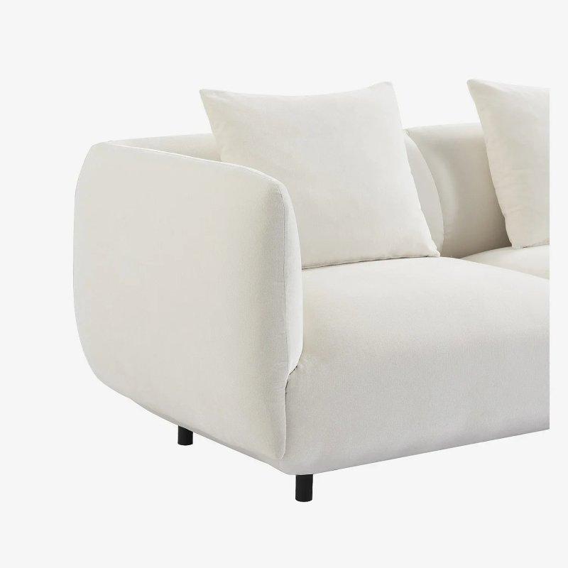 Ekru Kumaş Yuvarlak Hatlı Kuş Tüyü Minderli Üçlü Koltuk - 212 cm - 154555