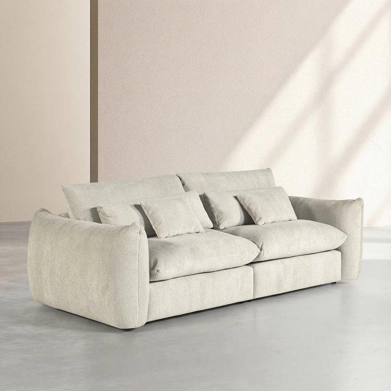 Ekru Şönil Kumaş 4 Kişilik Yuvarlak Hatlı Koltuk - 259 cm - 154544