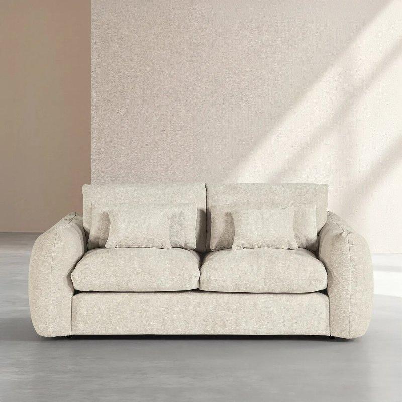 Ekru Şönil Kumaş Yuvarlak Hatlı Üçlü Koltuk - 218 cm - 154462