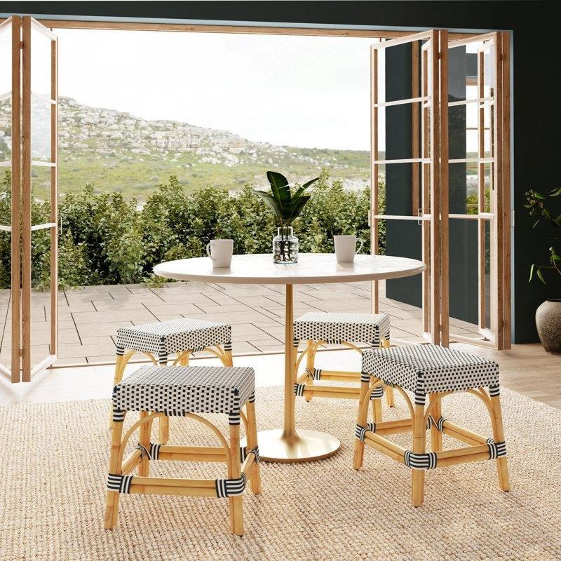El Yapımı Rattan Ayak Destekli Sırtlıksız Hasır Bar Sandalyesi - 46 cm - 148230