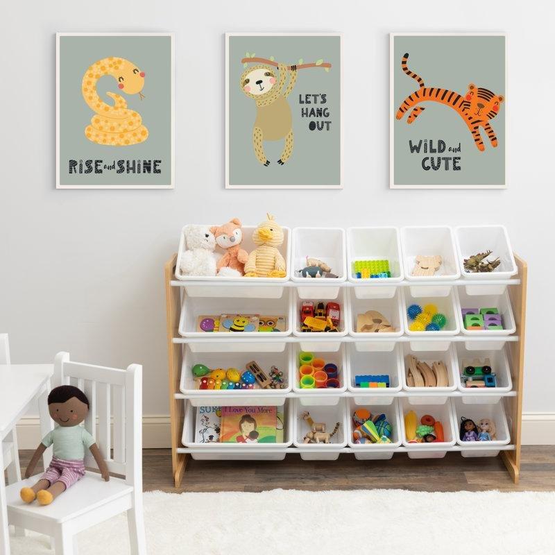 Endüstriyel Ahşap 20 Sepetli Kulplu Oyuncak Dolabı - 128x40x79 cm - 150015
