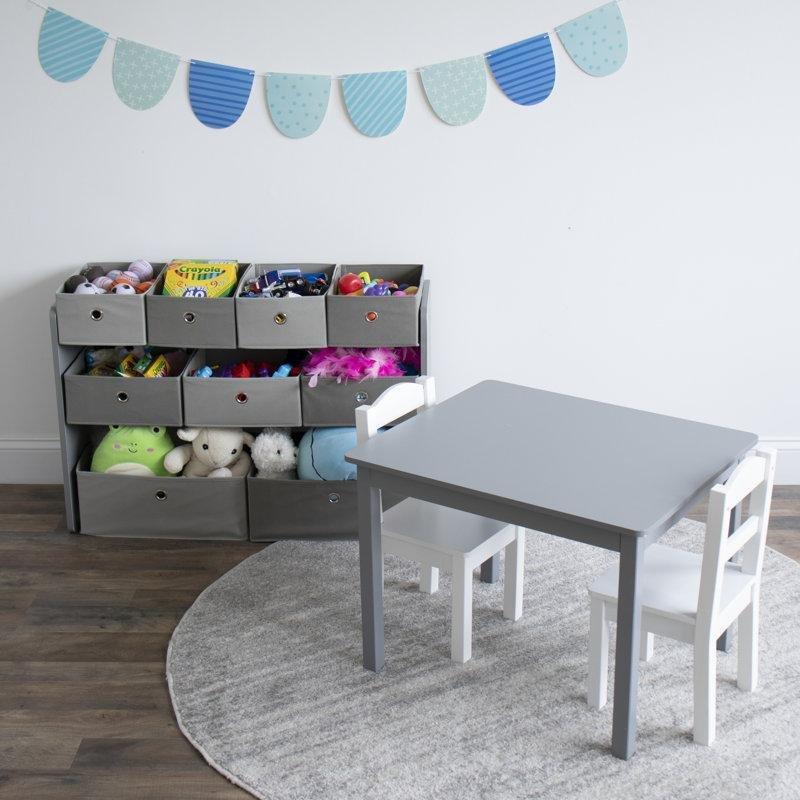 Endüstriyel Ahşap 3 Katlı 9 Kumaş Sepetli Oyuncak Dolabı - 92x31x61 cm - 150384