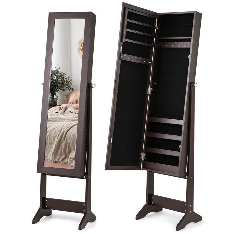 Endüstriyel Ahşap Ayaklı Aynalı Takı Dolabı - 144x36x31 cm - 145275