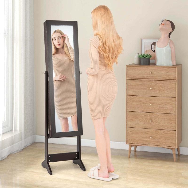 Endüstriyel Ahşap Ayaklı Aynalı Takı Dolabı - 144x36x31 cm - 145275