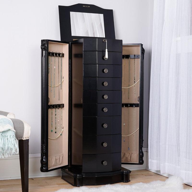 Endüstriyel Ahşap Aynalı 8 Çekmeceli Takı Dolabı - 44x30x101 cm - 145335