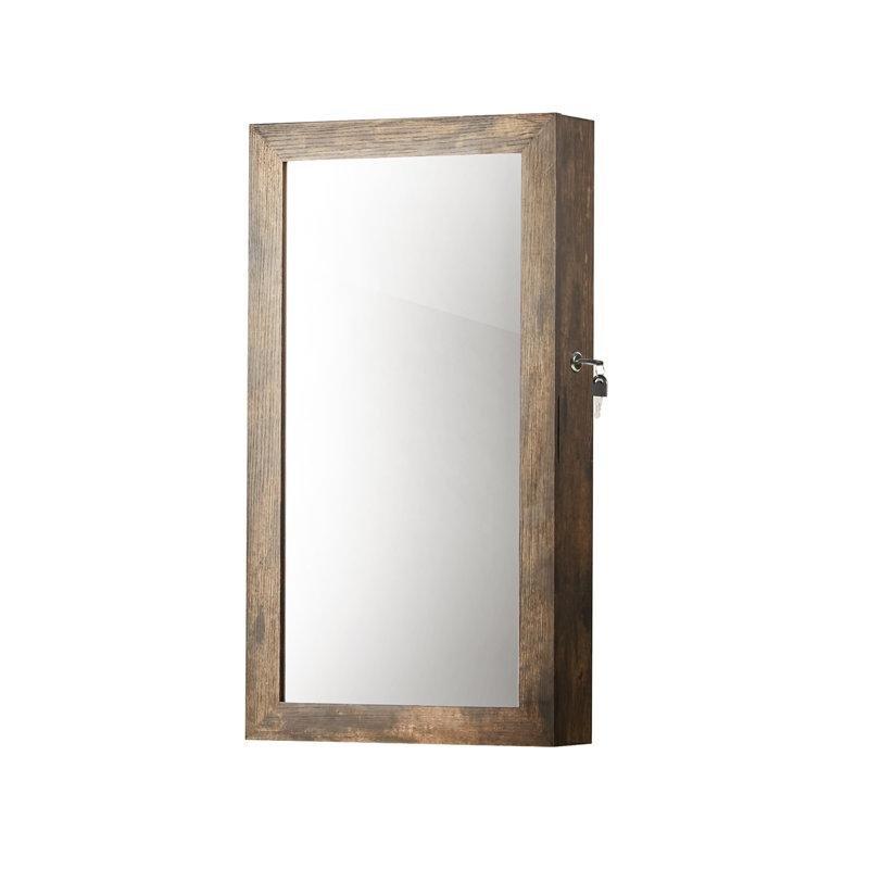 Endüstriyel Ahşap Aynalı Kilitli Duvara Monte Takı Dolabı - 38x68 cm - 145386