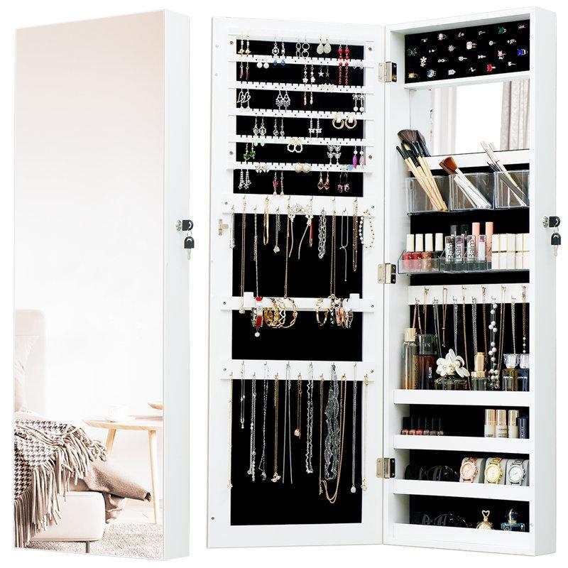 Endüstriyel Ahşap Kilitli Boy Aynalı Duvara Monte Takı Dolabı - 111x37 cm - 145269