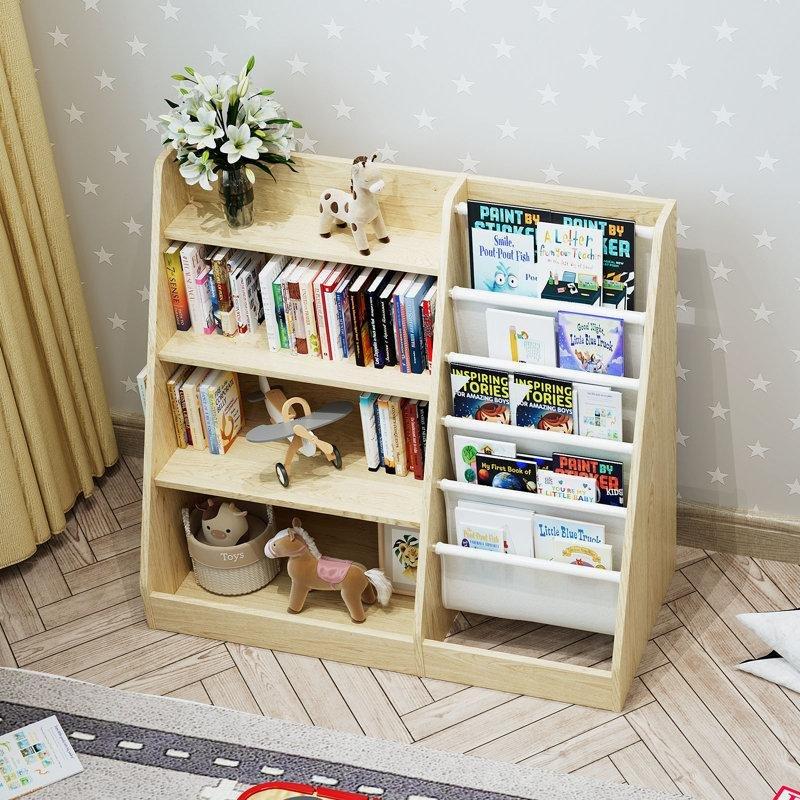 Endüstriyel Ahşap Kumaş Cepli 4 Katlı Montessori Oyuncak Dolabı - 150294