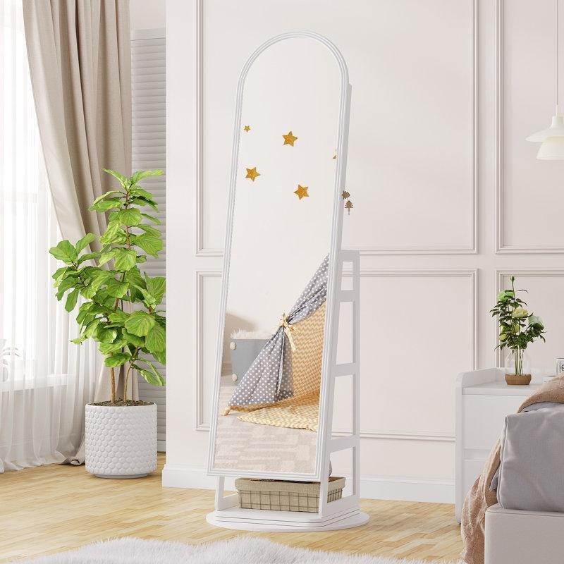 Endüstriyel Ahşap LED Işıklı 360 Derece Dönebilen Kilitli Aynalı Takı Dolabı - 165x56 cm - 145176