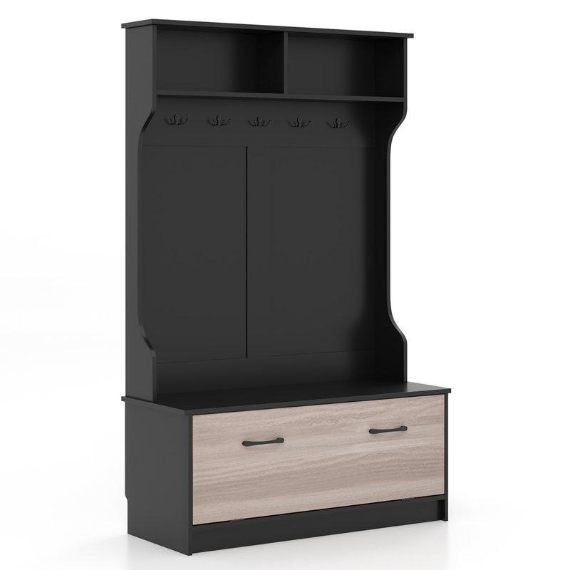 Endüstriyel Ahşap Oturaklı Kapaklı Askılı Portmanto Vestiyer - 101 cm - 159739