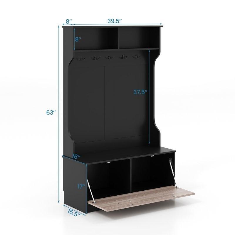 Endüstriyel Ahşap Oturaklı Kapaklı Askılı Portmanto Vestiyer - 101 cm - 159739