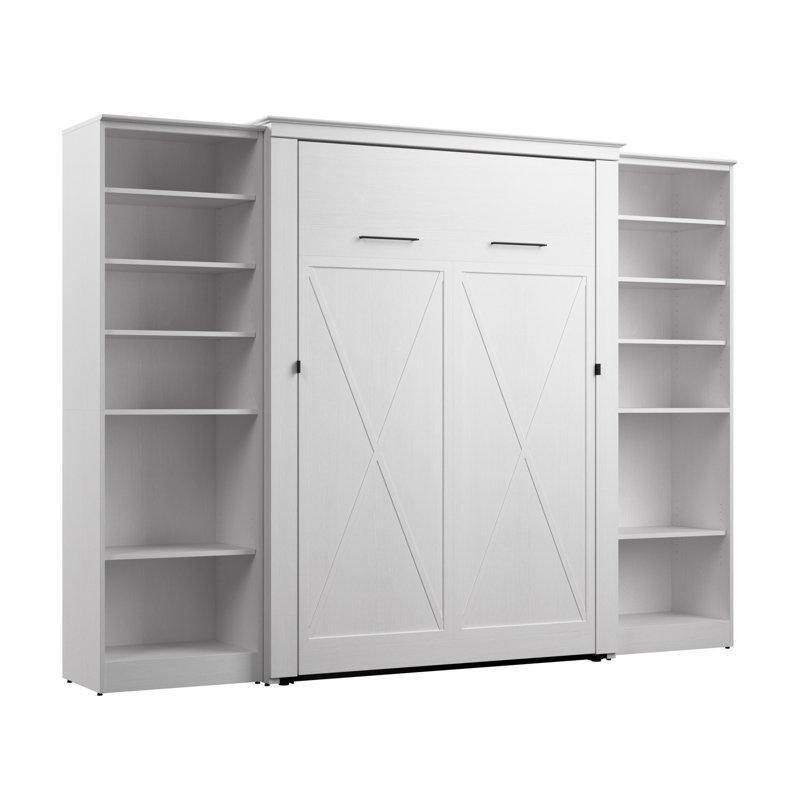 Endüstriyel Ahşap Raflı Dolaplı X Desenli Çift Kişilik Duvar Yatağı - 288 cm - 144279