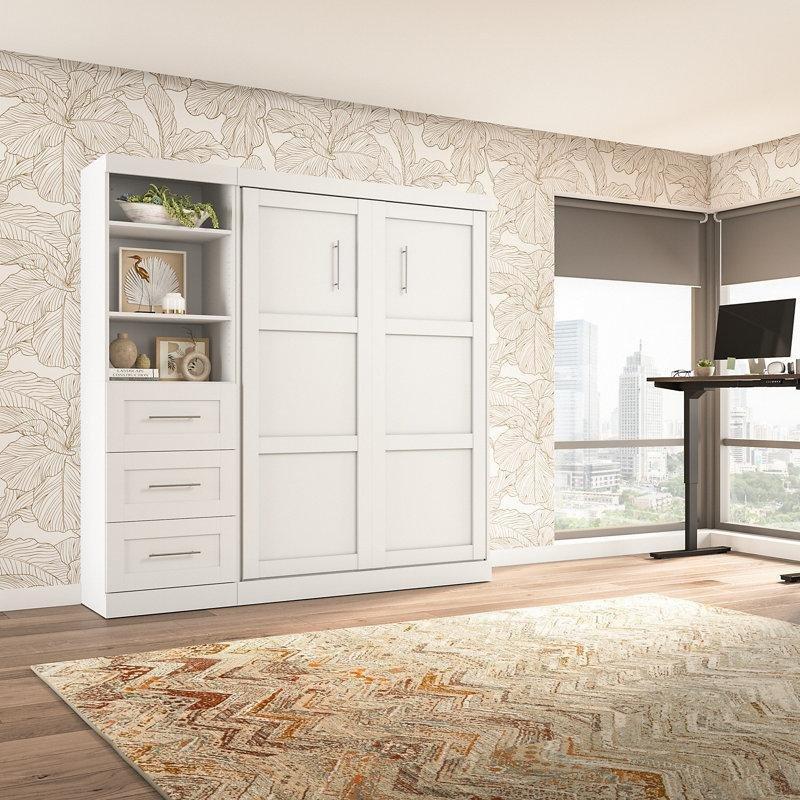 Endüstriyel Ahşap Raflı ve Çekmeceli Duvar Yatağı - 229x229 cm - 144444