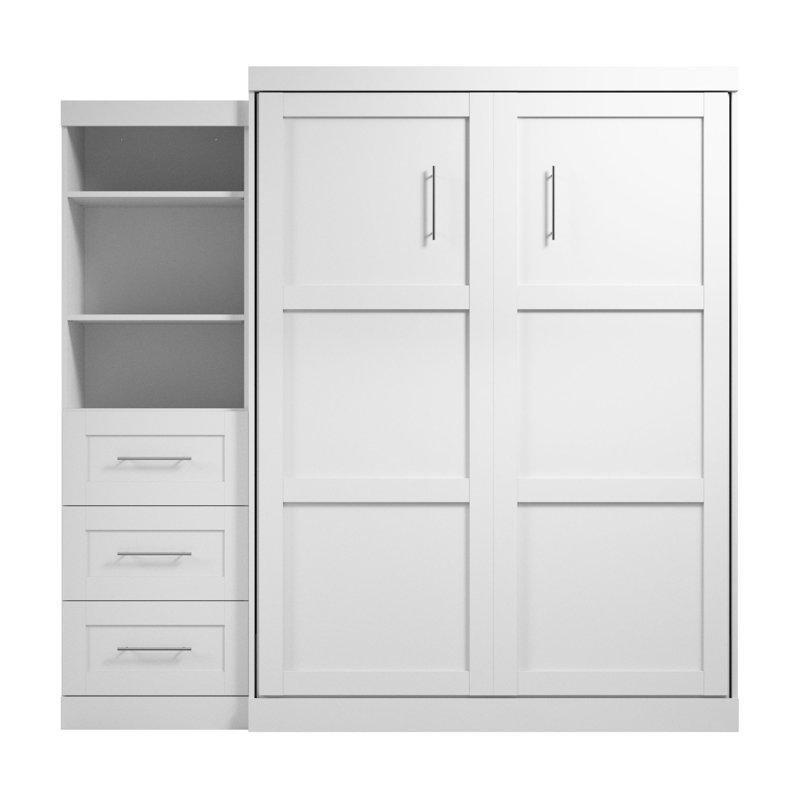 Endüstriyel Ahşap Raflı ve Çekmeceli Duvar Yatağı - 229x229 cm - 144444