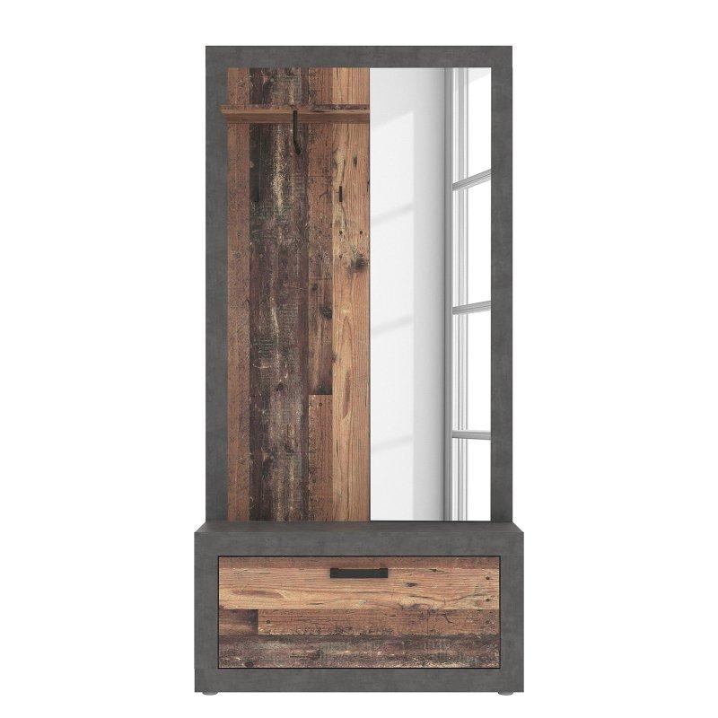 Eskitme Ahşap Rengi Sunta Gold Kulplu Portmanto Vestiyer - 93x34x191 cm - 158746