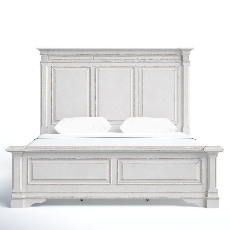Eskitme Beyaz Masif ve Endüstriyel Ahşap Yüksek Başlıklı Karyola - 211x227 cm - 142207