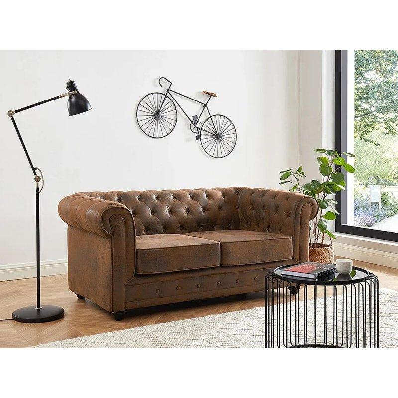 Eskitme Deri Görünümlü Mikrofiber Kapitoneli Chester Koltuk - 168 cm - 155146