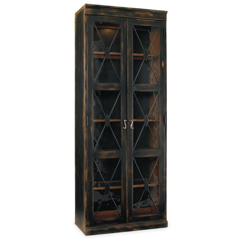 Eskitme Dokulu Siyah Masif Ahşap Işıklı Cam Kapaklı Vitrin - Gümüşlük - 89x44x214 cm - 157057