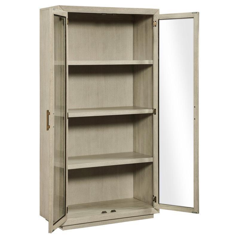 Eskitme Grij Masif Ahşap Cam Kapaklı Vitrin Gümüşlük - 89x44x178 cm - 157018
