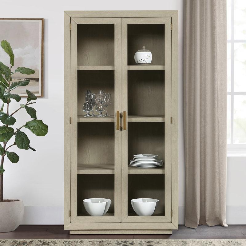 Eskitme Grij Masif Ahşap Cam Kapaklı Vitrin Gümüşlük - 89x44x178 cm - 157018