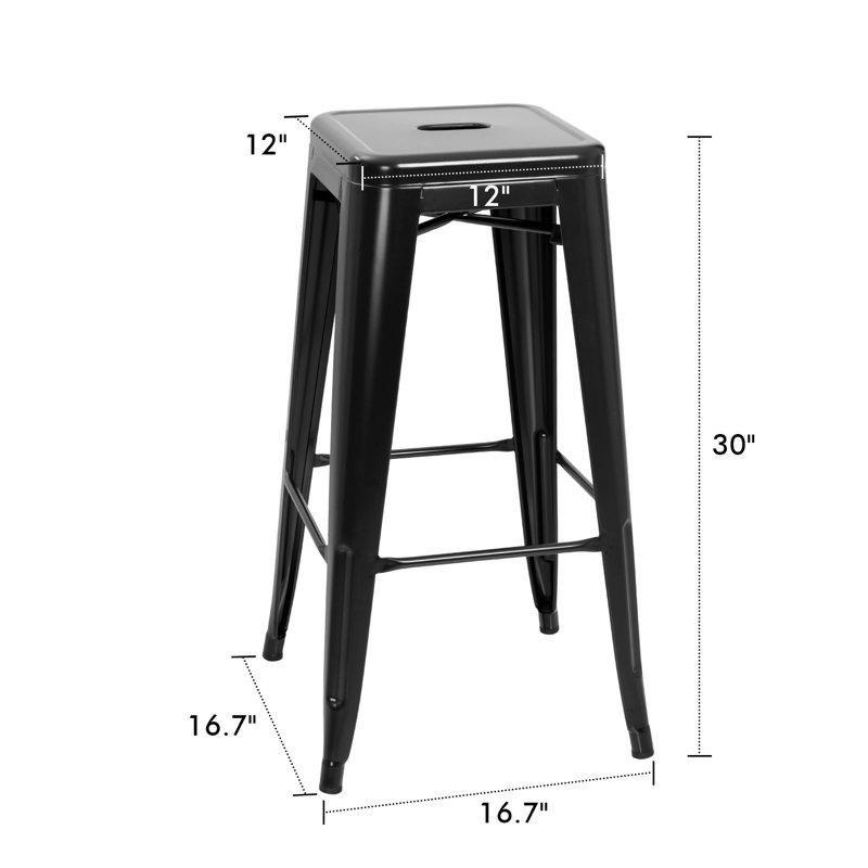 Eskitme Metal Çelik İstiflenebilir Sırtlıksız Bar Sandalyesi 4lü Set - 77 cm - 147735