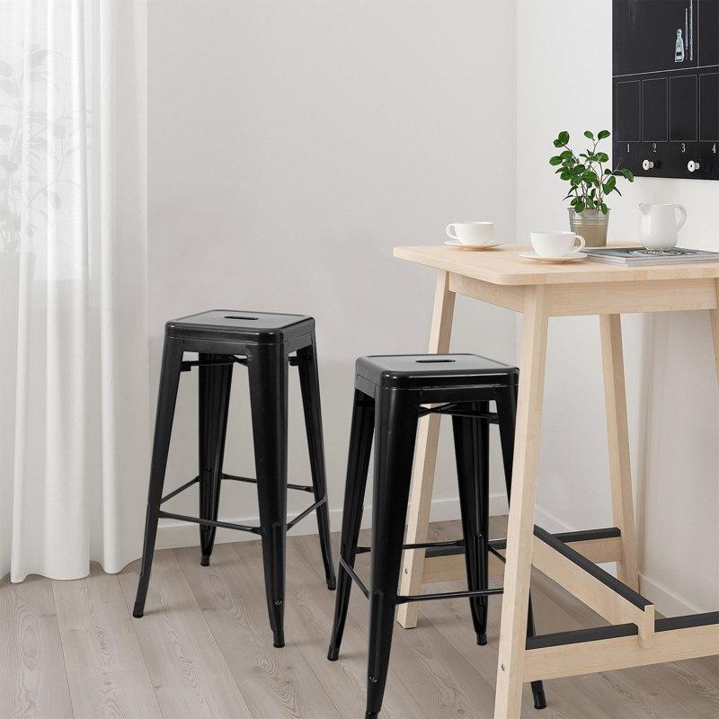 Eskitme Metal Çelik İstiflenebilir Sırtlıksız Bar Sandalyesi 4lü Set - 77 cm - 147735