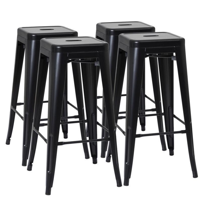 Eskitme Metal Çelik İstiflenebilir Sırtlıksız Bar Sandalyesi 4lü Set - 77 cm - 147735