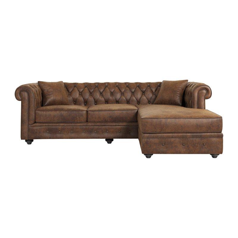 Eskitme Mikrofiber Kahverengi Chesterfield Çift Yönlü Köşe Koltuk - 228 cm - 155548