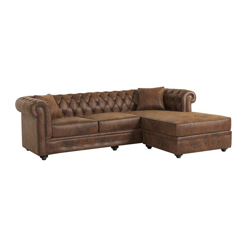 Eskitme Mikrofiber Kahverengi Chesterfield Çift Yönlü Köşe Koltuk - 228 cm - 155548