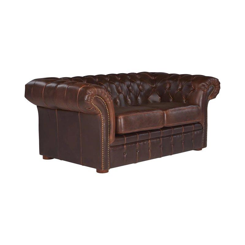 Eskitme Sığır Derisi Kapitoneli Zımba Detaylı Chesterfield İkili Koltuk - 173 cm - 155143