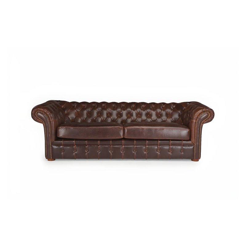 Eskitme Sığır Derisi Kapitoneli Zımbalı Chesterfield Üçlü Koltuk - 232 cm - 155212