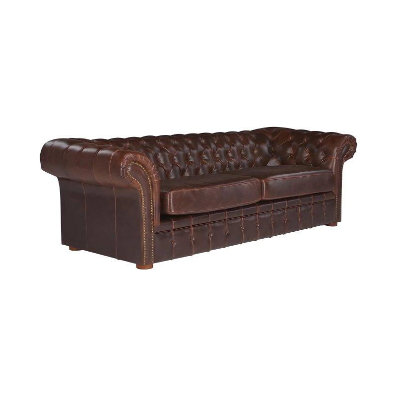 Eskitme Sığır Derisi Kapitoneli Zımbalı Chesterfield Üçlü Koltuk - 232 cm - 155212